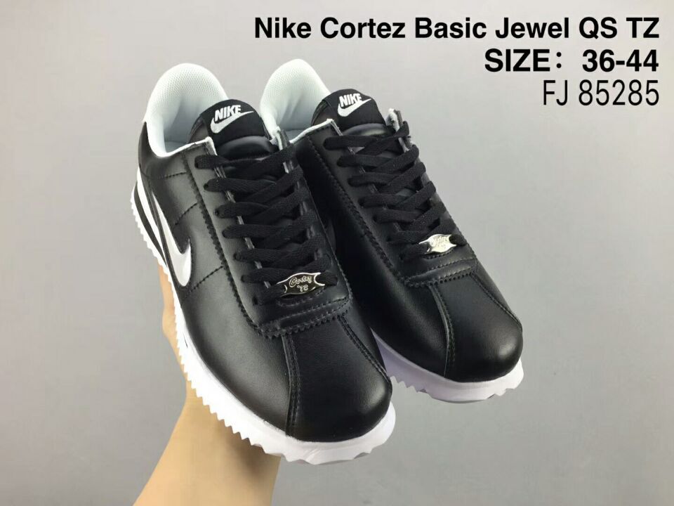 Women NiKe Cortez Basic Jewel QS TZ Black White Shoes - Click Image to Close